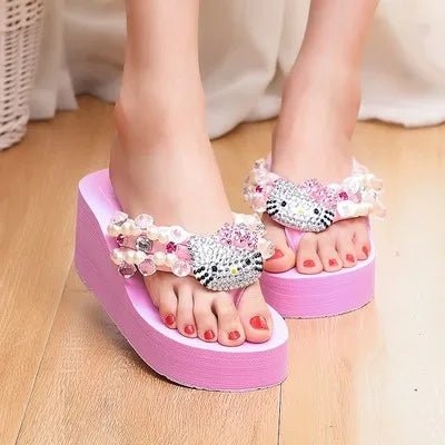 Hello Kitty Kawaii Soft Flip Flop Sandals Y2k Beach Slides Shoes Women Casual Wedge High Heels Platform For Slippers Ladies Gift - flohmarkt-deutschland.shop