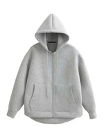 Herbst Frauen Grau Jacke Mit Kapuze Langarm Große Tasche Zipper Jacke Mantel Frau Lose Beiläufige Oberbekleidung Mantel Tops - flohmarkt-deutschland.shop