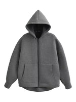 Herbst Frauen Grau Jacke Mit Kapuze Langarm Große Tasche Zipper Jacke Mantel Frau Lose Beiläufige Oberbekleidung Mantel Tops - flohmarkt-deutschland.shop