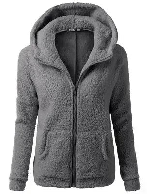 Herbst Winter Warme Jacke Frauen Hoodie Mit Kapuze 2025, Casual Weibliche Hoodies Sweatershirt Zipper Mantel Solide Weiche Fleece Frauen Mantel - flohmarkt-deutschland.shop
