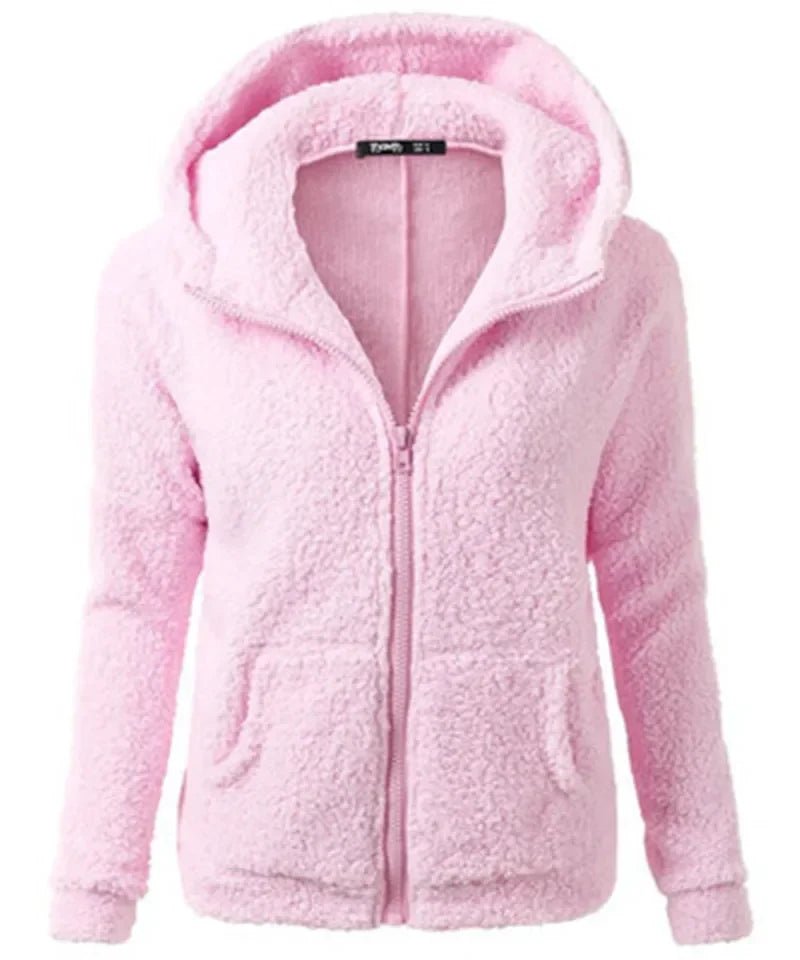 Herbst Winter Warme Jacke Frauen Hoodie Mit Kapuze 2025, Casual Weibliche Hoodies Sweatershirt Zipper Mantel Solide Weiche Fleece Frauen Mantel - flohmarkt-deutschland.shop