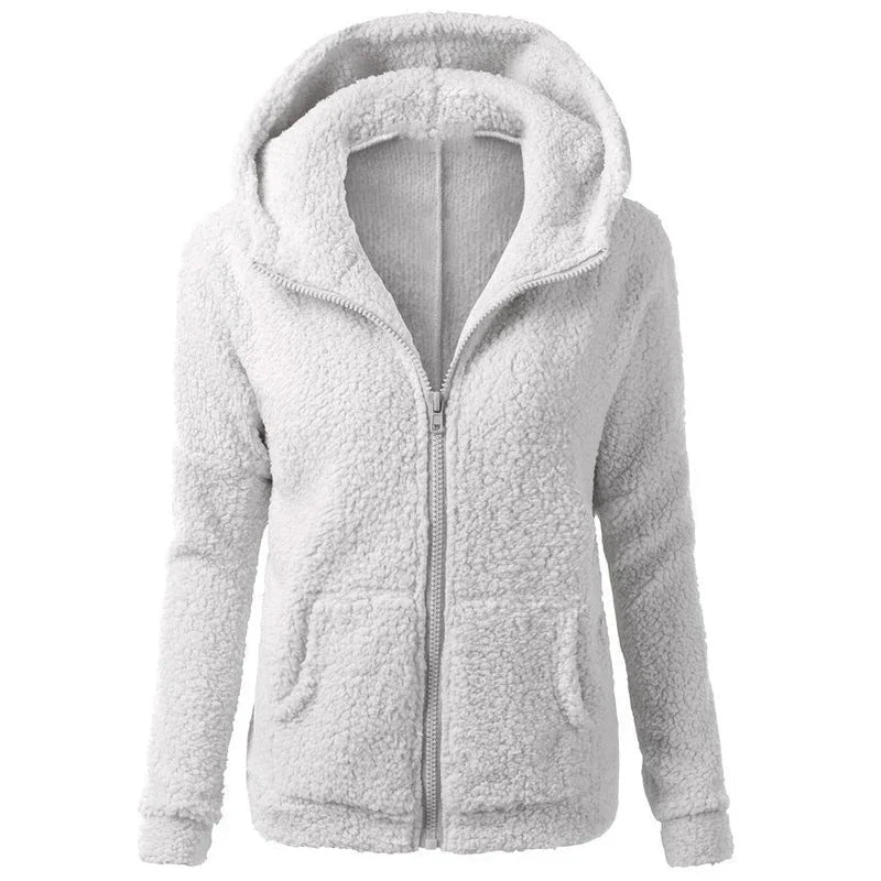 Herbst Winter Warme Jacke Frauen Hoodie Mit Kapuze 2025, Casual Weibliche Hoodies Sweatershirt Zipper Mantel Solide Weiche Fleece Frauen Mantel - flohmarkt-deutschland.shop