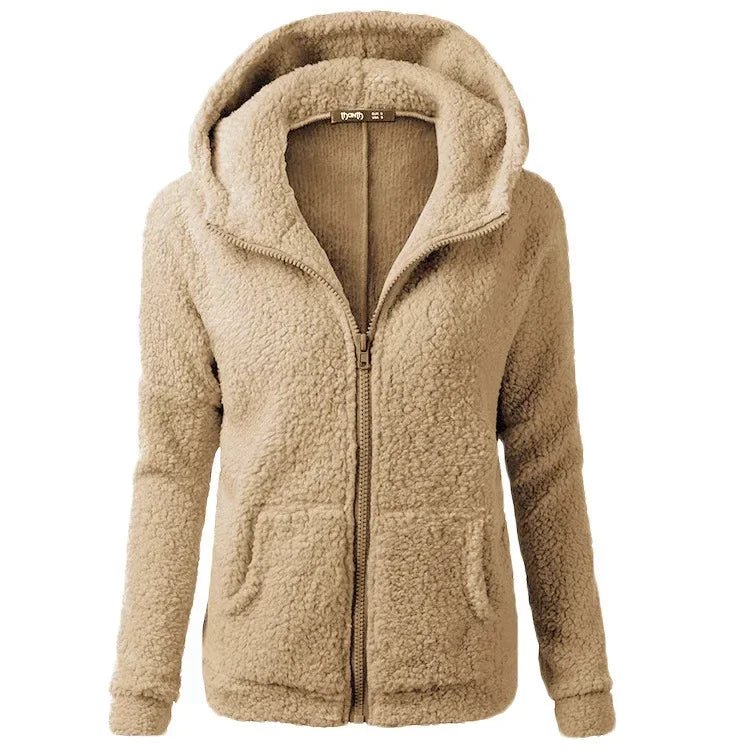 Herbst Winter Warme Jacke Frauen Hoodie Mit Kapuze 2025, Casual Weibliche Hoodies Sweatershirt Zipper Mantel Solide Weiche Fleece Frauen Mantel - flohmarkt-deutschland.shop