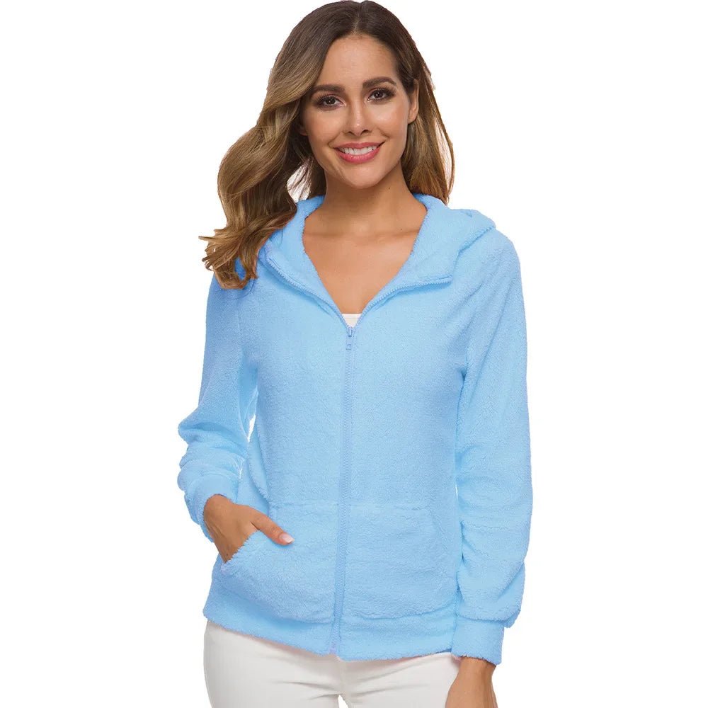 Herbst Winter Warme Jacke Frauen Hoodie Mit Kapuze 2025, Casual Weibliche Hoodies Sweatershirt Zipper Mantel Solide Weiche Fleece Frauen Mantel - flohmarkt-deutschland.shop
