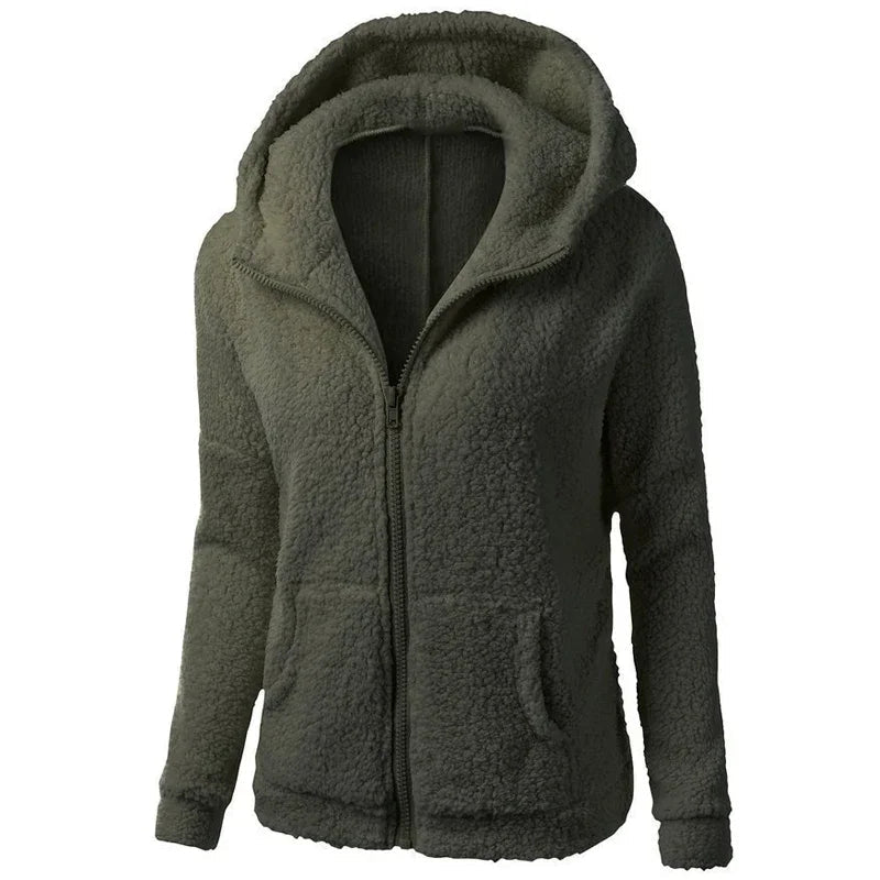 Herbst Winter Warme Jacke Frauen Hoodie Mit Kapuze 2025, Casual Weibliche Hoodies Sweatershirt Zipper Mantel Solide Weiche Fleece Frauen Mantel - flohmarkt-deutschland.shop