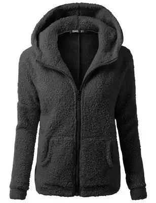Herbst Winter Warme Jacke Frauen Hoodie Mit Kapuze 2025, Casual Weibliche Hoodies Sweatershirt Zipper Mantel Solide Weiche Fleece Frauen Mantel - flohmarkt-deutschland.shop