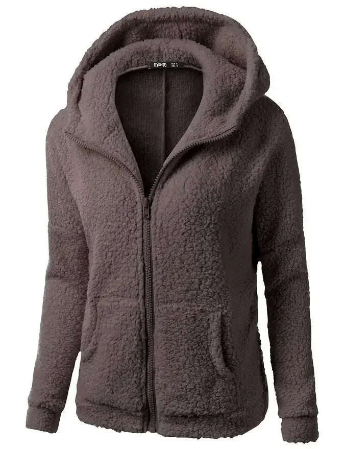 Herbst Winter Warme Jacke Frauen Hoodie Mit Kapuze 2025, Casual Weibliche Hoodies Sweatershirt Zipper Mantel Solide Weiche Fleece Frauen Mantel - flohmarkt-deutschland.shop