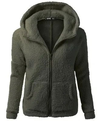 Herbst Winter Warme Jacke Frauen Hoodie Mit Kapuze 2025, Casual Weibliche Hoodies Sweatershirt Zipper Mantel Solide Weiche Fleece Frauen Mantel - flohmarkt-deutschland.shop