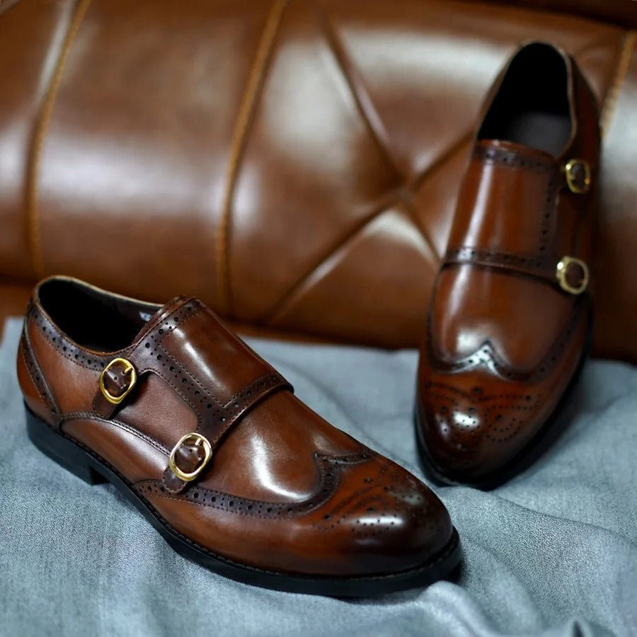 Herren Echtleder Monk Strap – Brogue, Doppelschnalle, Business, Hochzeit, Formal - flohmarkt-deutschland.shop