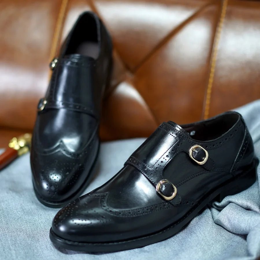 Herren Echtleder Monk Strap – Brogue, Doppelschnalle, Business, Hochzeit, Formal - flohmarkt-deutschland.shop