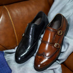Herren Echtleder Monk Strap – Brogue, Doppelschnalle, Business, Hochzeit, Formal - flohmarkt-deutschland.shop