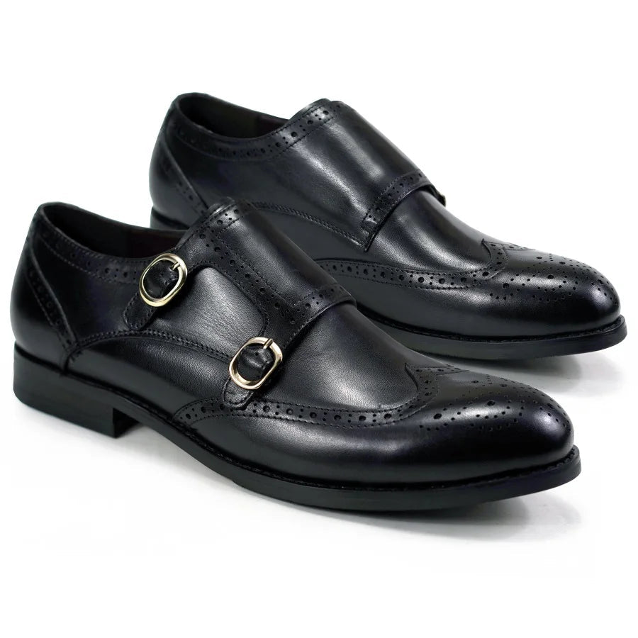 Herren Echtleder Monk Strap – Brogue, Doppelschnalle, Business, Hochzeit, Formal - flohmarkt-deutschland.shop