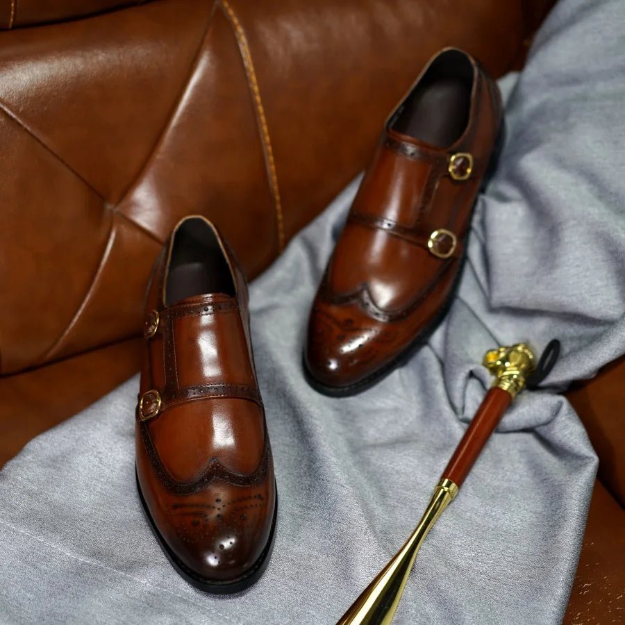 Herren Echtleder Monk Strap – Brogue, Doppelschnalle, Business, Hochzeit, Formal - flohmarkt-deutschland.shop