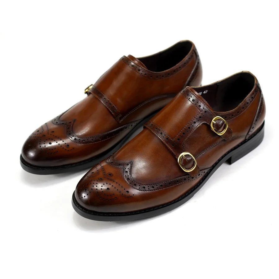 Herren Echtleder Monk Strap – Brogue, Doppelschnalle, Business, Hochzeit, Formal - flohmarkt-deutschland.shop