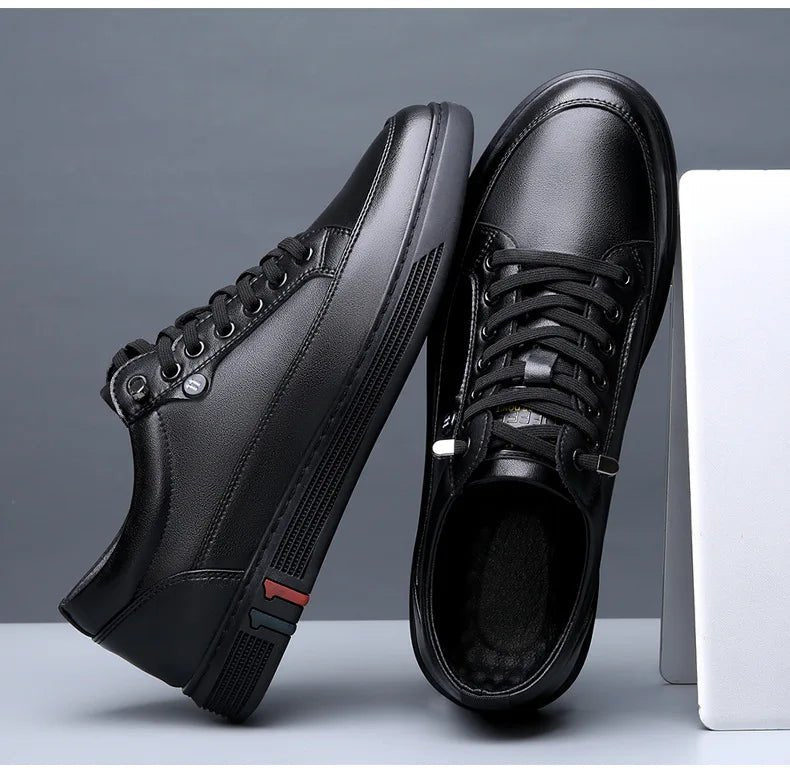 Herren Echtleder Slip-On Sneaker – Skateboard, Schwarz, Casual, Jugend, Frühling & Herbst - flohmarkt-deutschland.shop