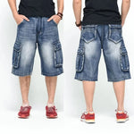 Herren Jeans shorts mit weitem Bein Multi-Pocket 7-Punkt-Arbeit Cargo Jeans Shorts Fett plus Größe Denim Shorts männlich - flohmarkt-deutschland.shop