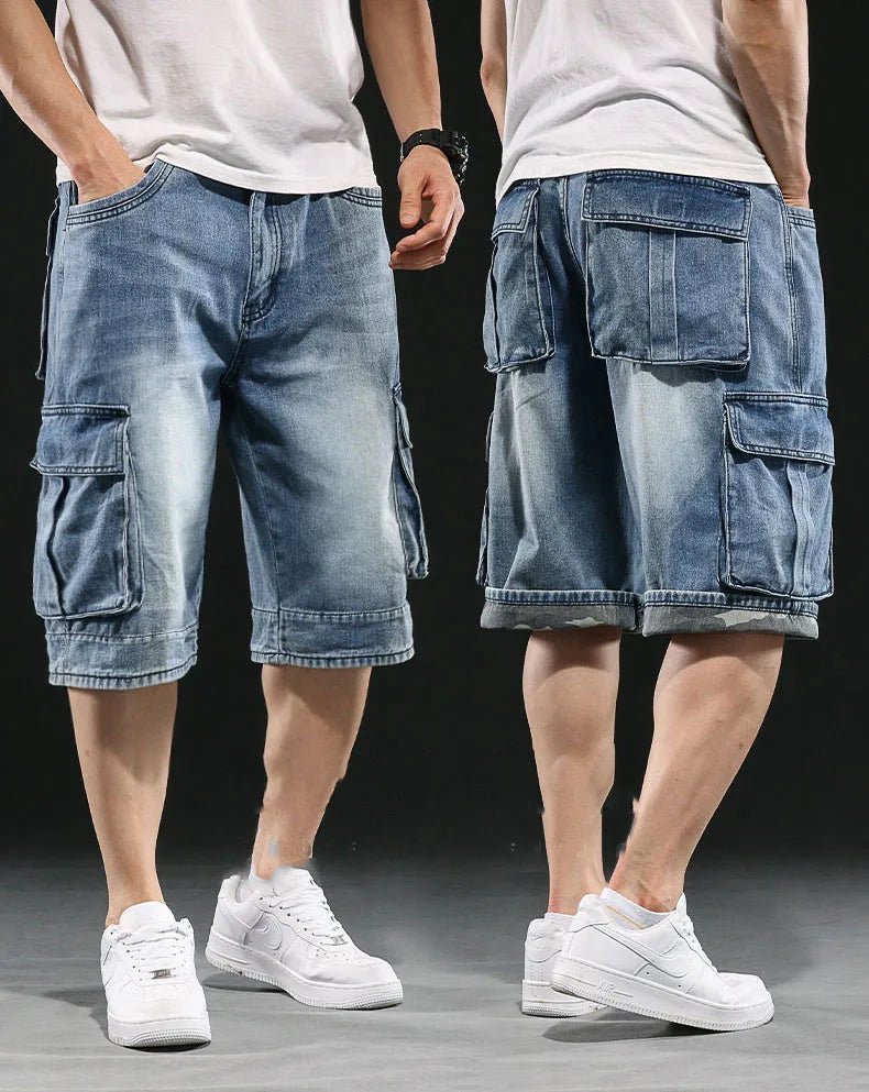 Herren Jeans shorts mit weitem Bein Multi-Pocket 7-Punkt-Arbeit Cargo Jeans Shorts Fett plus Größe Denim Shorts männlich - flohmarkt-deutschland.shop