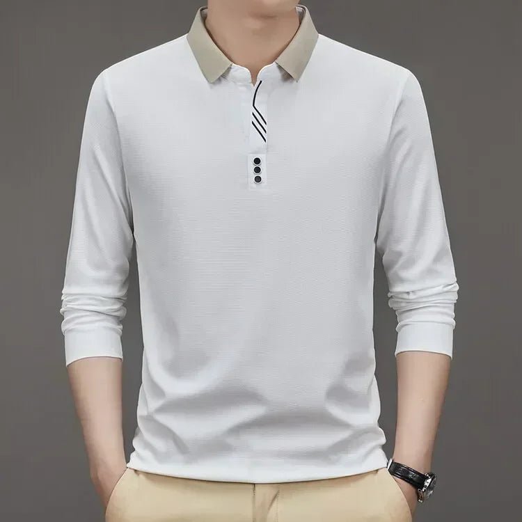 Herren Langarm Umlegekragen Waffel T-Shirt Business Casual Poloshirt T-Shirt - flohmarkt-deutschland.shop