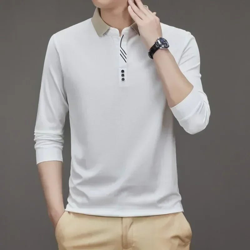Herren Langarm Umlegekragen Waffel T-Shirt Business Casual Poloshirt T-Shirt - flohmarkt-deutschland.shop