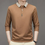 Herren Langarm Umlegekragen Waffel T-Shirt Business Casual Poloshirt T-Shirt - flohmarkt-deutschland.shop