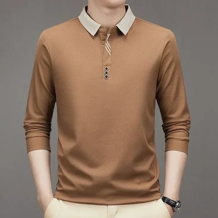 Herren Langarm Umlegekragen Waffel T-Shirt Business Casual Poloshirt T-Shirt - flohmarkt-deutschland.shop