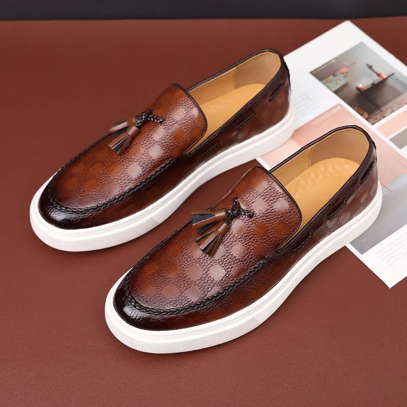 Herren Leder Slipper – Retro British Style, Quasten, Geprägt, Bequem, Outdoor - flohmarkt-deutschland.shop