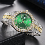 Herren Luxusuhr Diamant Bling – Gold, Strass, Kalender, Quarz, Geschenk - flohmarkt-deutschland.shop