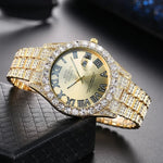 Herren Luxusuhr Diamant Bling – Gold, Strass, Kalender, Quarz, Geschenk - flohmarkt-deutschland.shop