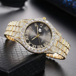 Herren Luxusuhr Diamant Bling – Gold, Strass, Kalender, Quarz, Geschenk - flohmarkt-deutschland.shop