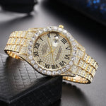 Herren Luxusuhr Diamant Bling – Gold, Strass, Kalender, Quarz, Geschenk - flohmarkt-deutschland.shop