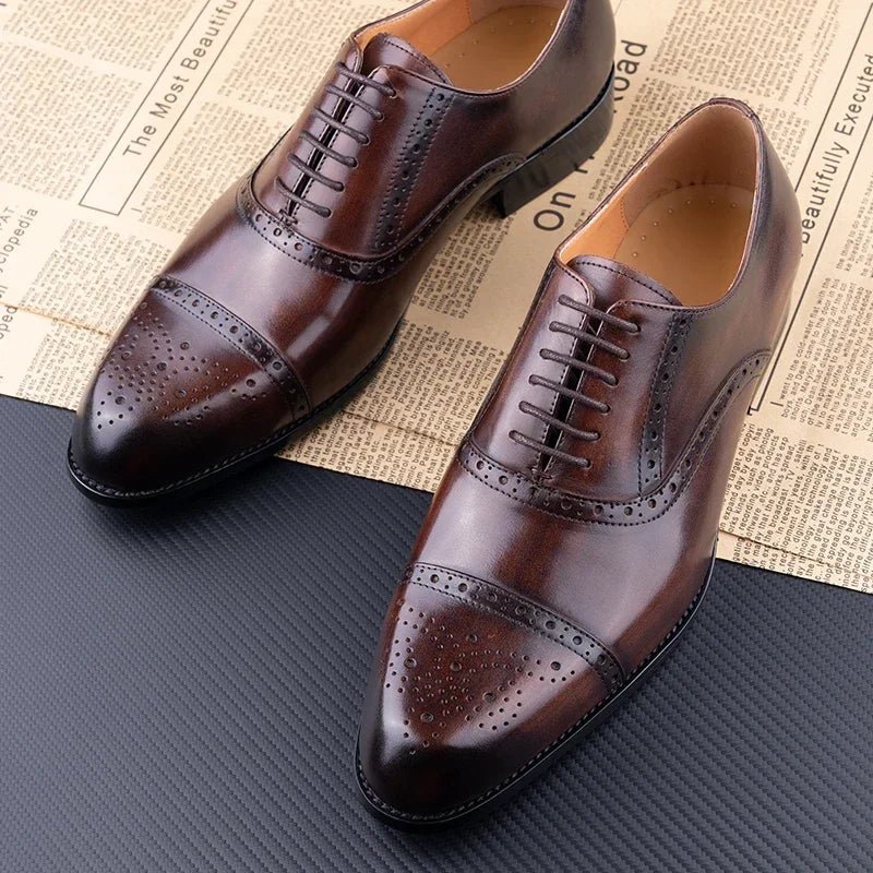 Herren Oxford Brogue – Italienisches Echtleder, Luxus, Elegant, Hochzeit - flohmarkt-deutschland.shop