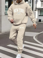 Herren Samt Verdickt Sport Set New York Brief Gedruckt Frühling und Herbst Hoodie Set Langarm Casual Bequeme Tasche Hoo - flohmarkt-deutschland.shop