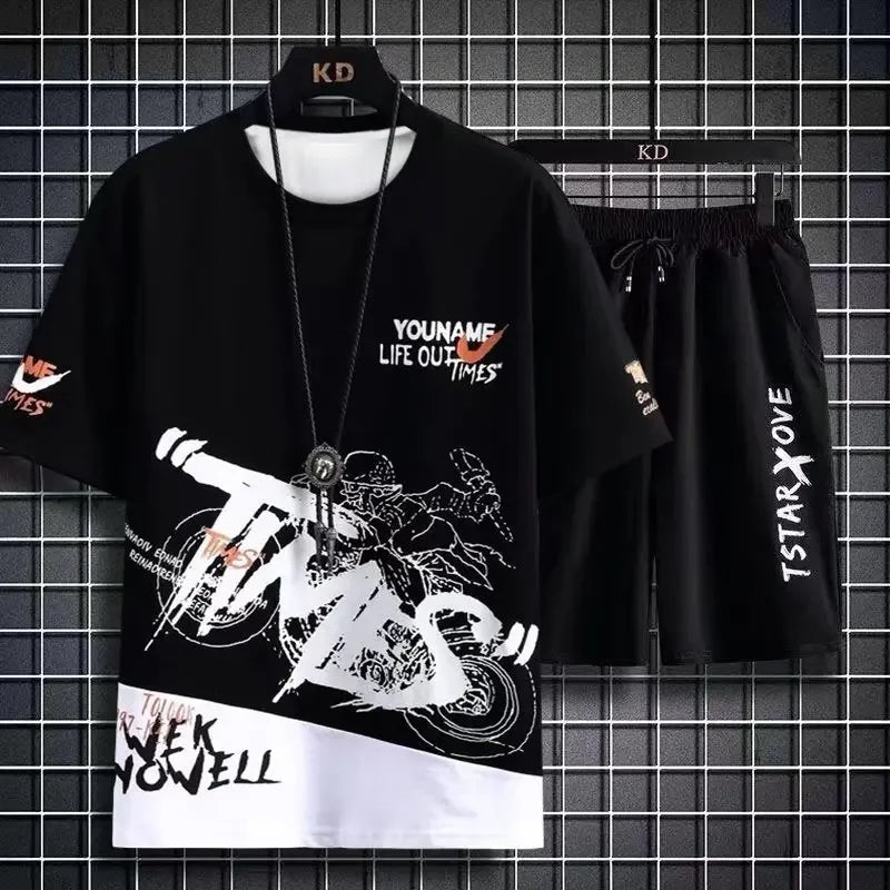 Herren-Sets, 2025, Sommermode, T-Shirts, lässig, Polyester, Farbverlauf, Shorts, Set, sportliches zweiteiliges Outfit für Herren, Basketball-Trainingsanzüge - flohmarkt-deutschland.shop