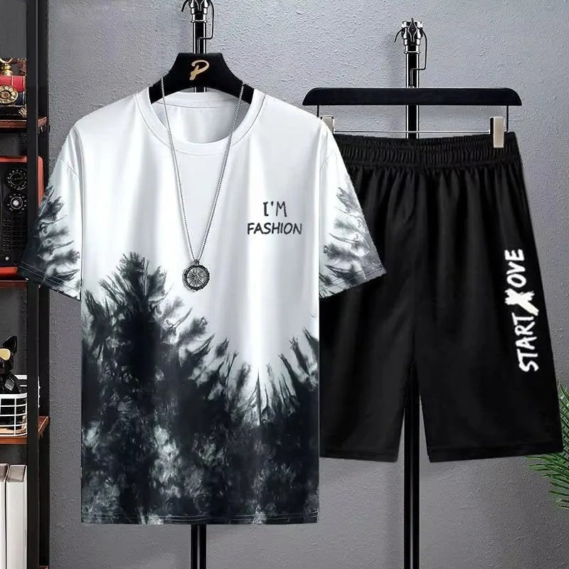 Herren-Sets, 2025, Sommermode, T-Shirts, lässig, Polyester, Farbverlauf, Shorts, Set, sportliches zweiteiliges Outfit für Herren, Basketball-Trainingsanzüge - flohmarkt-deutschland.shop