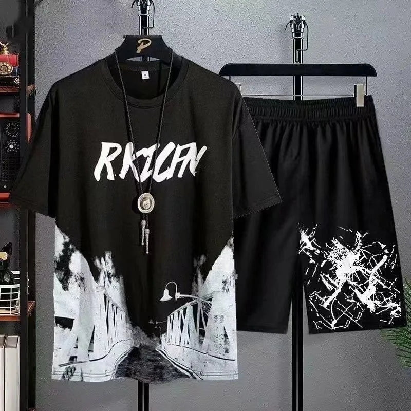 Herren-Sets, 2025, Sommermode, T-Shirts, lässig, Polyester, Farbverlauf, Shorts, Set, sportliches zweiteiliges Outfit für Herren, Basketball-Trainingsanzüge - flohmarkt-deutschland.shop