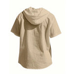 Herren-Shirt aus Baumwoll-Leinen – Kurzarm, mit Kapuze, unifarben, atmungsaktiv und leicht – Design mit Kordelzug – Lässiges Basic-Shirt - flohmarkt-deutschland.shop