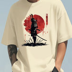 Herren-Sommer-T-Shirt aus 100 % Baumwolle, modisch, lässig, locker, japanisches Samurai-Muster, bedruckt, Rundhalsausschnitt, kurzärmelig - flohmarkt-deutschland.shop