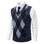 Herren Strickweste Mode Pullover Weste Argyle Muster Weste Fleece gefüttert warme Westen - flohmarkt-deutschland.shop