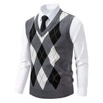 Herren Strickweste Mode Pullover Weste Argyle Muster Weste Fleece gefüttert warme Westen - flohmarkt-deutschland.shop