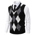 Herren Strickweste Mode Pullover Weste Argyle Muster Weste Fleece gefüttert warme Westen - flohmarkt-deutschland.shop
