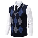 Herren Strickweste Mode Pullover Weste Argyle Muster Weste Fleece gefüttert warme Westen - flohmarkt-deutschland.shop