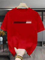 Herren T-Shirt mit minimalistischen Streifenverzierungen und urbanem Wahrzeichen-Thema Buchstaben-Druck, Commuter-Textur aus Pol - flohmarkt-deutschland.shop