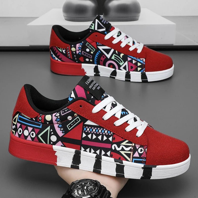 Herren Vulkanisierte Sneaker – Graffiti, Rot, Skateboard, Unisex, Casual, bis Gr. 46 - flohmarkt-deutschland.shop
