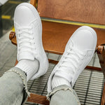 Herrenschuhe, weiße Turnschuhe, PU-Leder, solide Herren-Freizeitschuhe, leicht, weich, vulkanisierte Damenschuhe, Paar Schnür-Laufschuh - flohmarkt-deutschland.shop