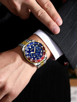 Herrenuhr, multifunktionale Quarzuhr, massives Stahlarmband, sechs Stifte, multifunktionale, wasserdichte Kalender-Herrenuhr - flohmarkt-deutschland.shop