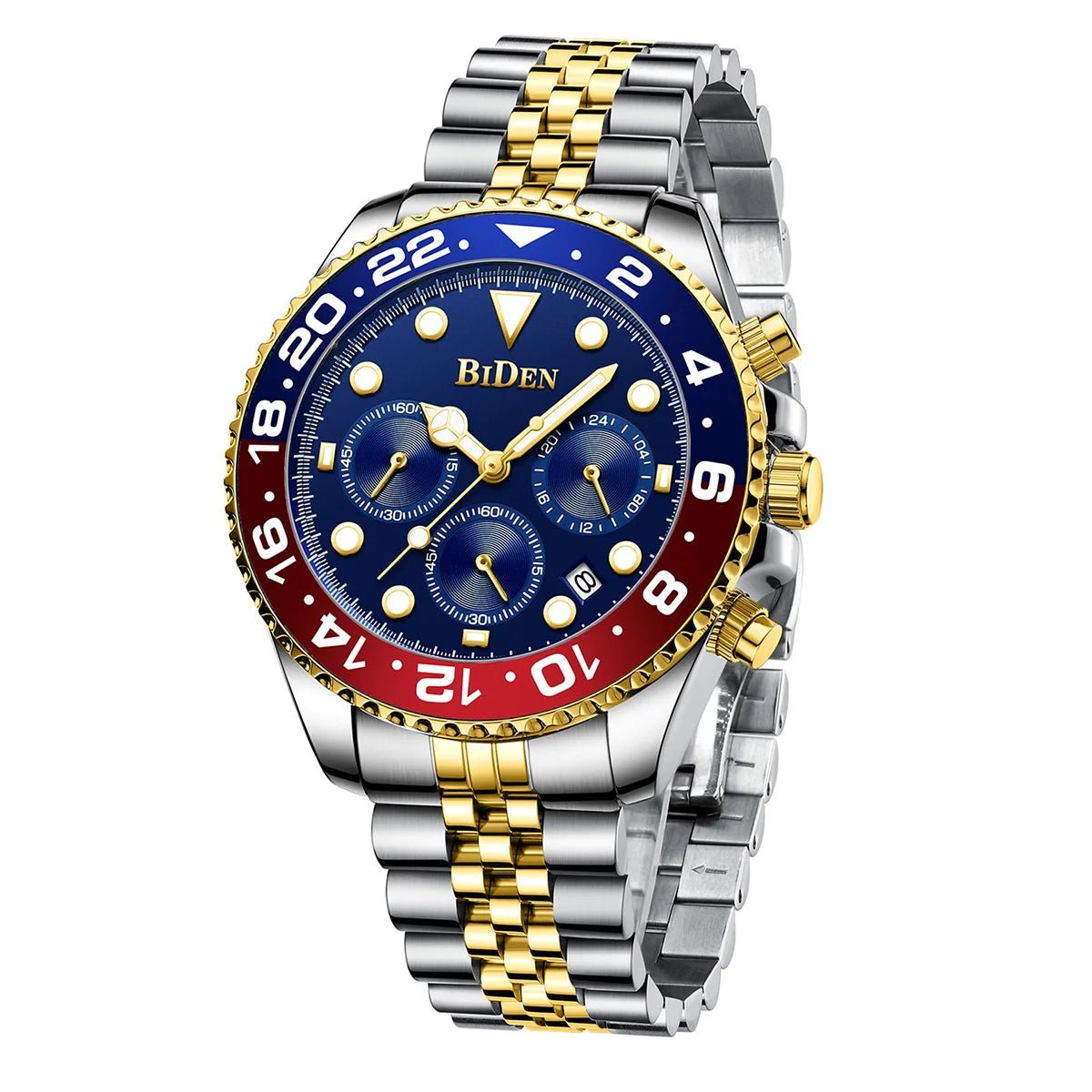 Herrenuhr, multifunktionale Quarzuhr, massives Stahlarmband, sechs Stifte, multifunktionale, wasserdichte Kalender-Herrenuhr - flohmarkt-deutschland.shop