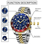Herrenuhr, multifunktionale Quarzuhr, massives Stahlarmband, sechs Stifte, multifunktionale, wasserdichte Kalender-Herrenuhr - flohmarkt-deutschland.shop
