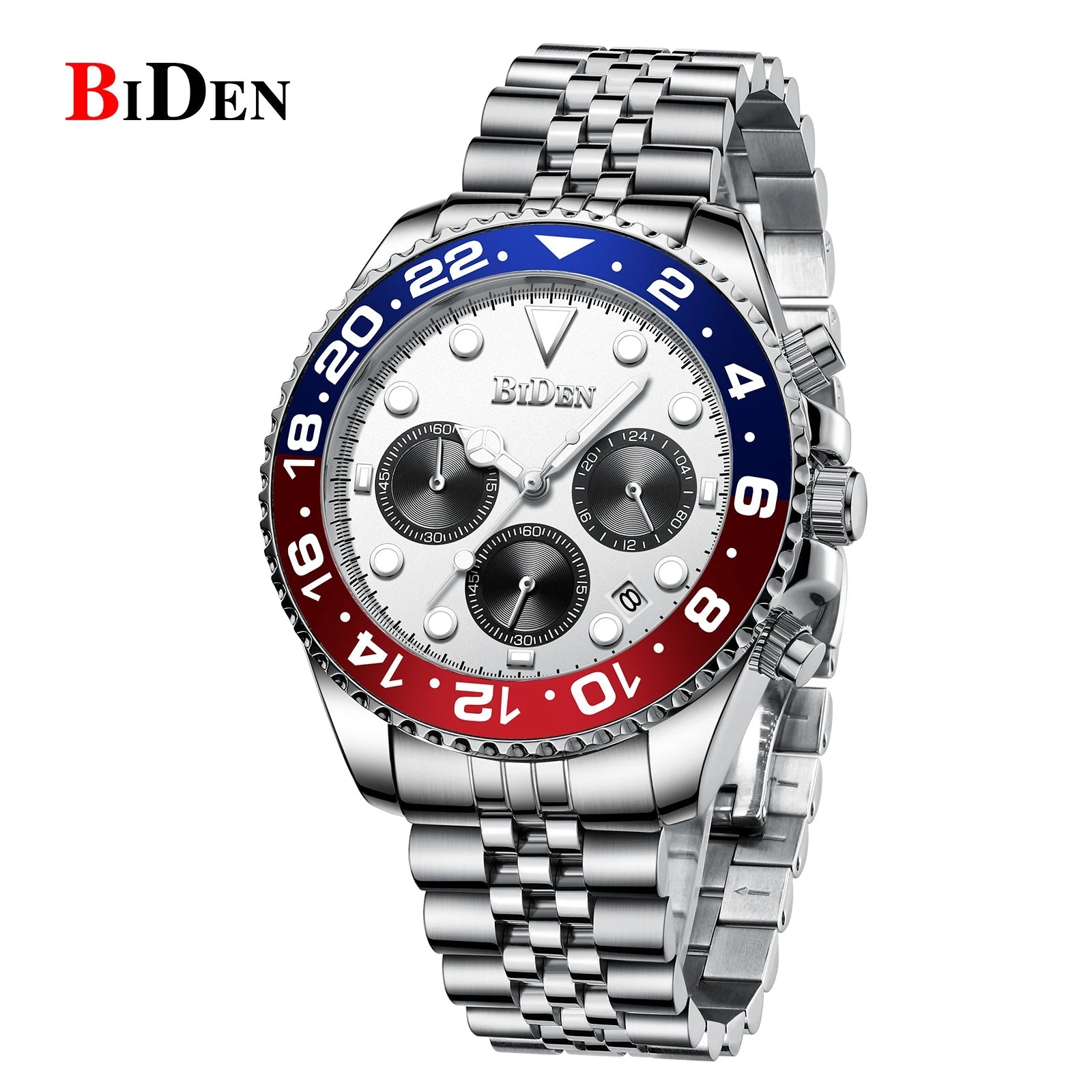 Herrenuhr, multifunktionale Quarzuhr, massives Stahlarmband, sechs Stifte, multifunktionale, wasserdichte Kalender-Herrenuhr - flohmarkt-deutschland.shop