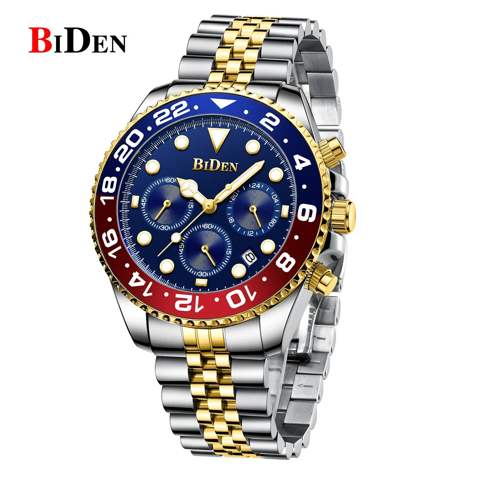 Herrenuhr, multifunktionale Quarzuhr, massives Stahlarmband, sechs Stifte, multifunktionale, wasserdichte Kalender-Herrenuhr - flohmarkt-deutschland.shop