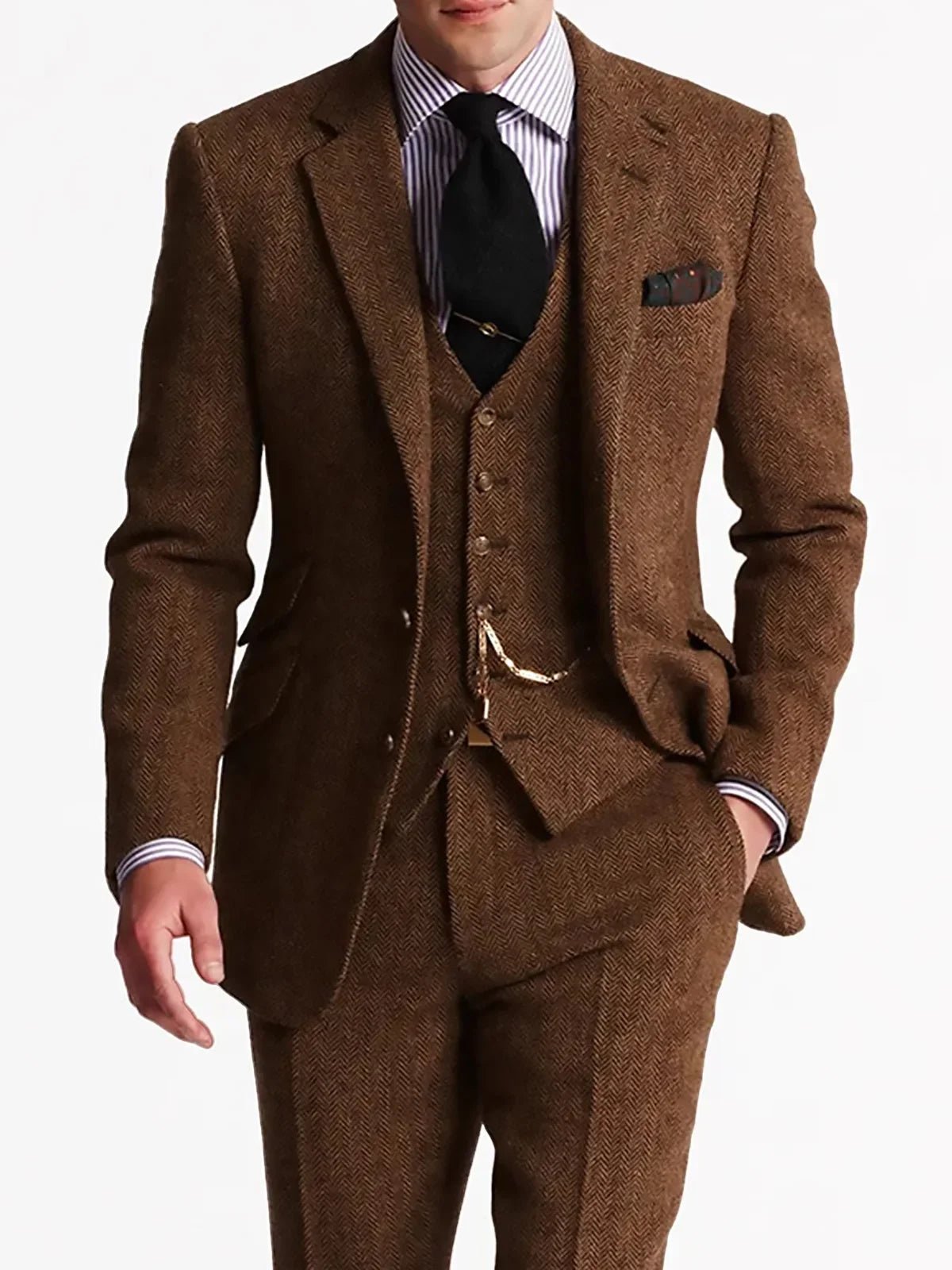 Herringbone Suits for Men Tweed Slim Fit Custom Made Men Suits Tuxedo Man Suit Set Trajes De Hombre Anzug Herren - flohmarkt-deutschland.shop